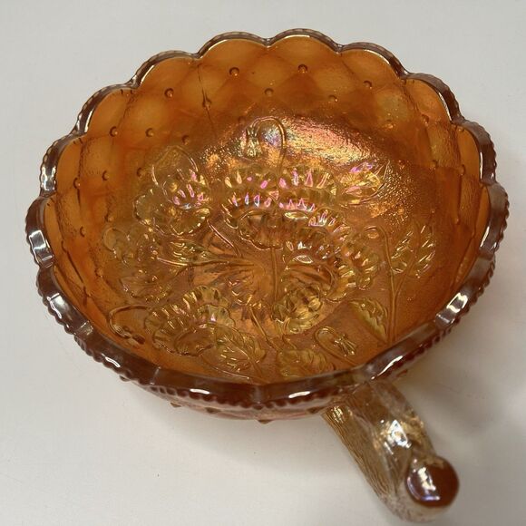 VTG Imperial Marigold Carnival Glass Pansy Iridescent Bowl w/Handle - Picture 5 of 10